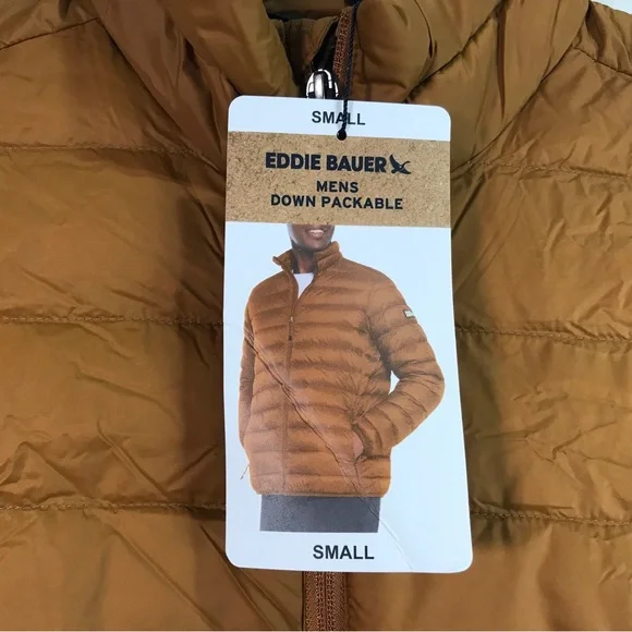 Eddie Bauer Down Packable Zip Down Jacket, Men's Size S - Golden Brown